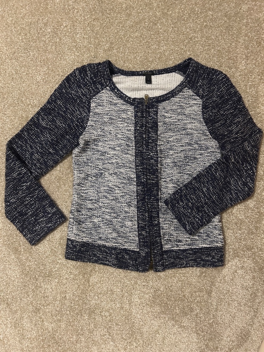 J. Crew Navy and cream Tweed Zip Cardigan